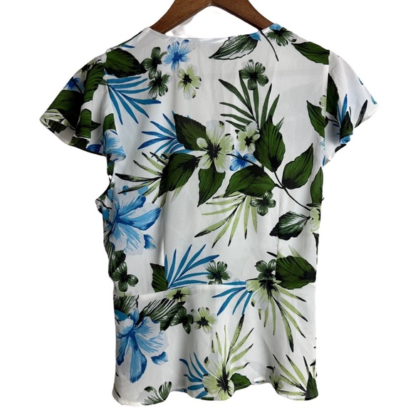 Banana Republic Tropical Floral Print Wrap Top Short Sleeve Size S Casual Ruffle - Picture 8 of 12